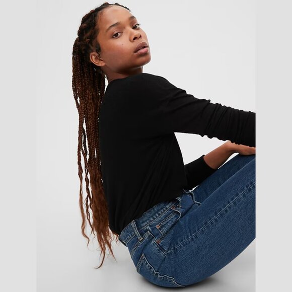 Gap Dropped Shoulder Softspun Long Sleeve T-Shirt Large Black - Picture 5 of 12